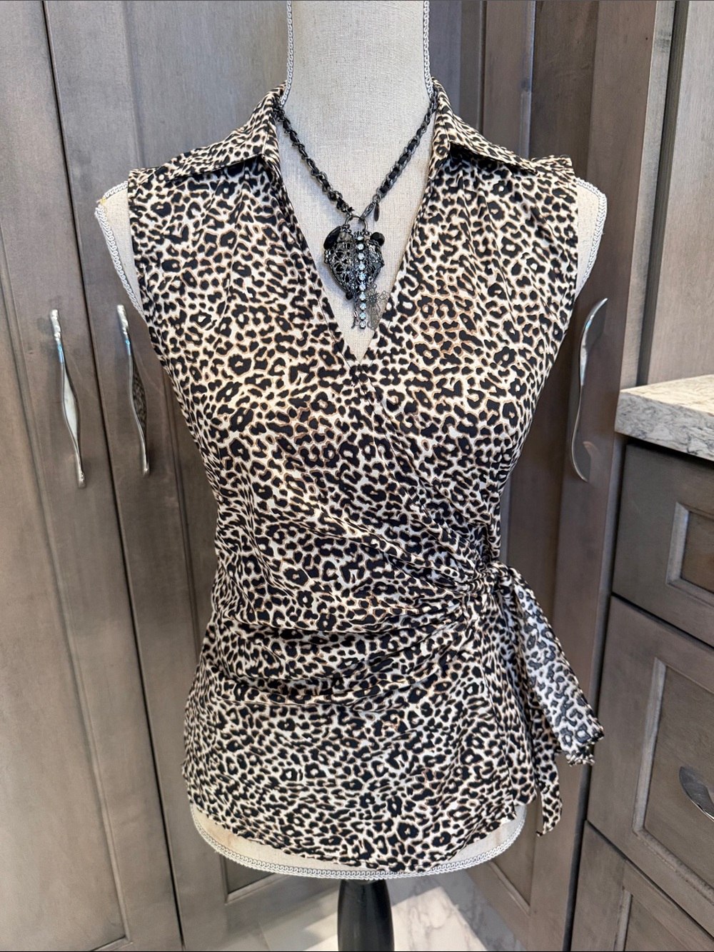 Express Design Studio Leopard Print Sleeveless Wrap Top